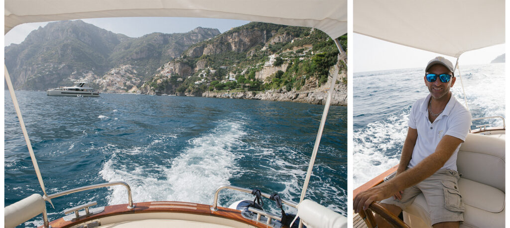 Boat engagement during an Amalfi Coast proposal in Positano, Italy.