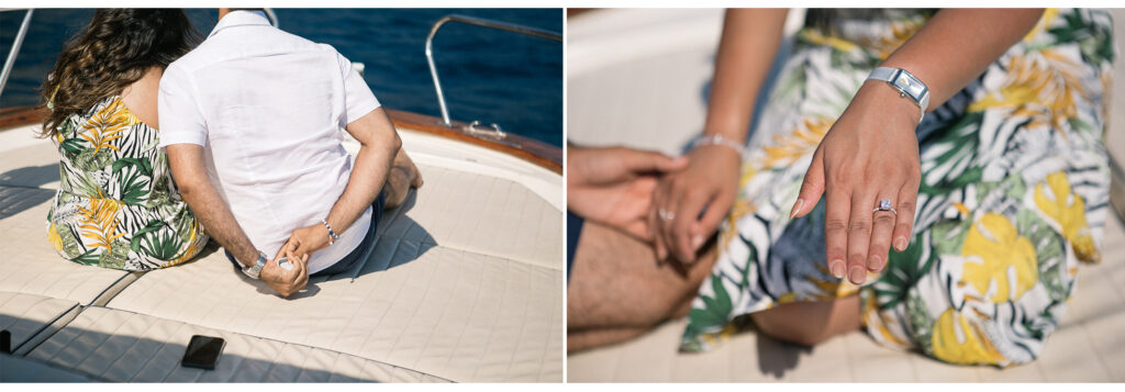 Boat engagement during an Amalfi Coast proposal in Positano, Italy.