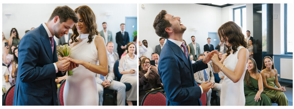 Couple exchanging vows outdoors during romantic Toulouse wedding ceremony.