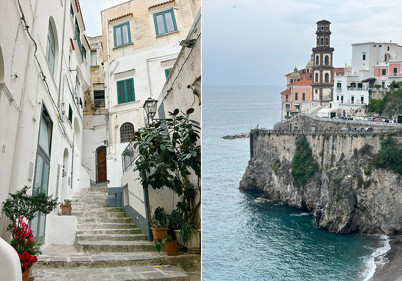 Pastel buildings and cobblestone alleyways in Atrani.