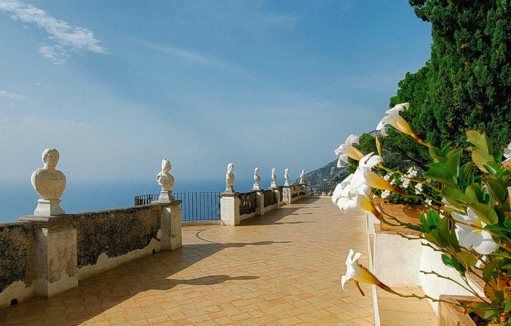Villa Cimbrone's Terrace of Infinity in Ravello — a breathtaking panoramic viewpoint high above the Amalfi Coast, perfect for romantic proposals.